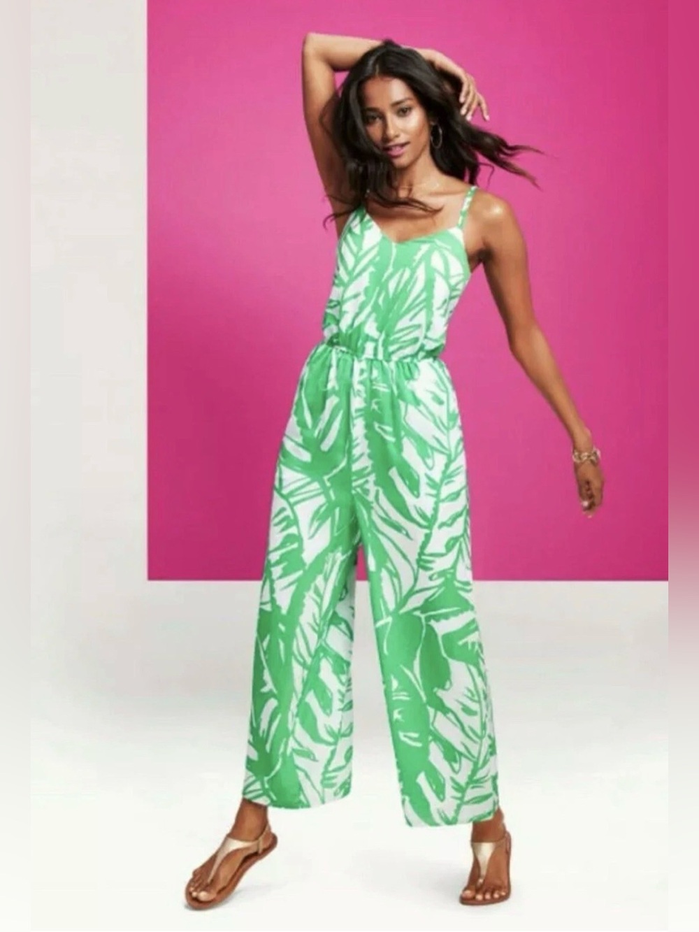 Lilly Pulitzer Boom Boom Jumpsuit Tropical Leaves White Green XL